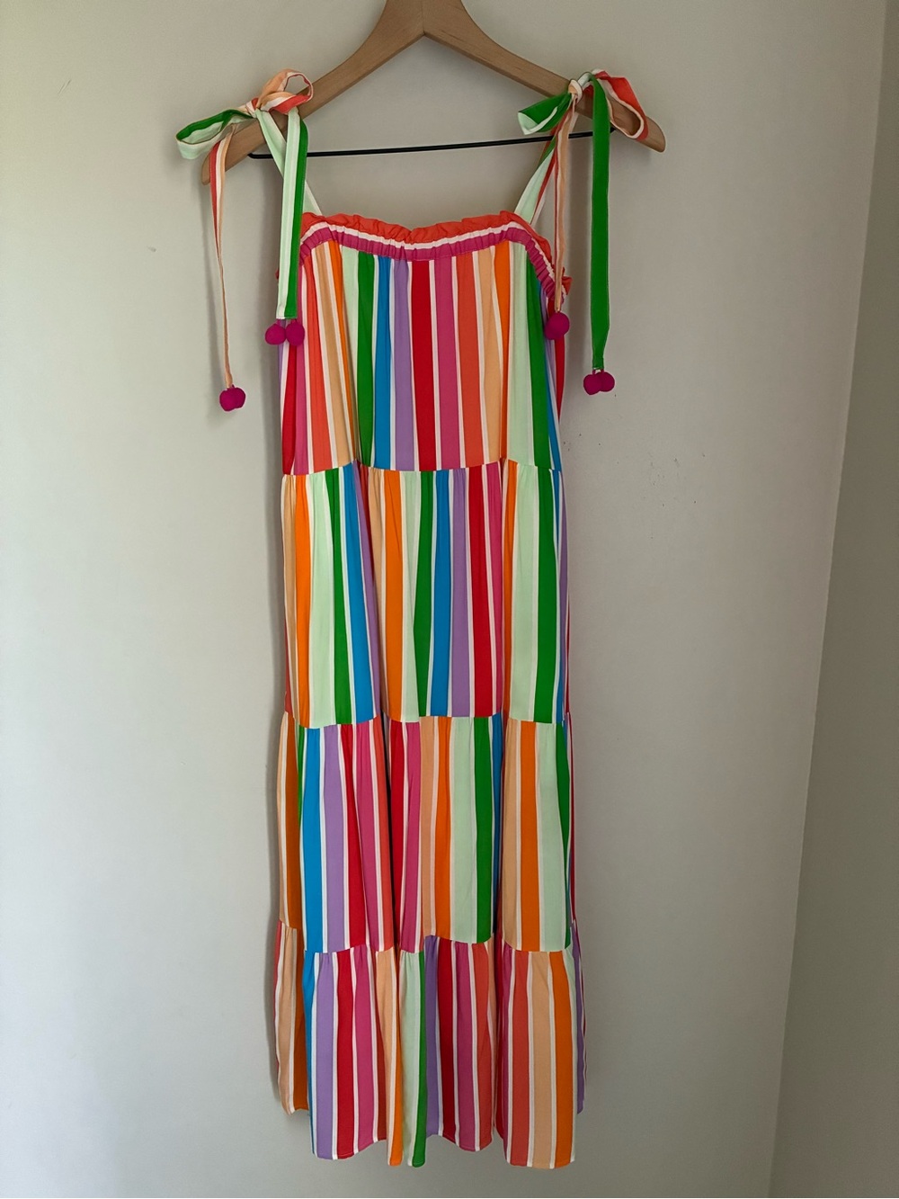 Crosby by Mollie Burch Striped Rainbow Tiered Midi Dress Size XS